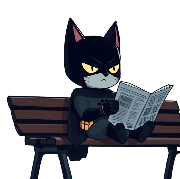 catbat read news while sitting on the bench